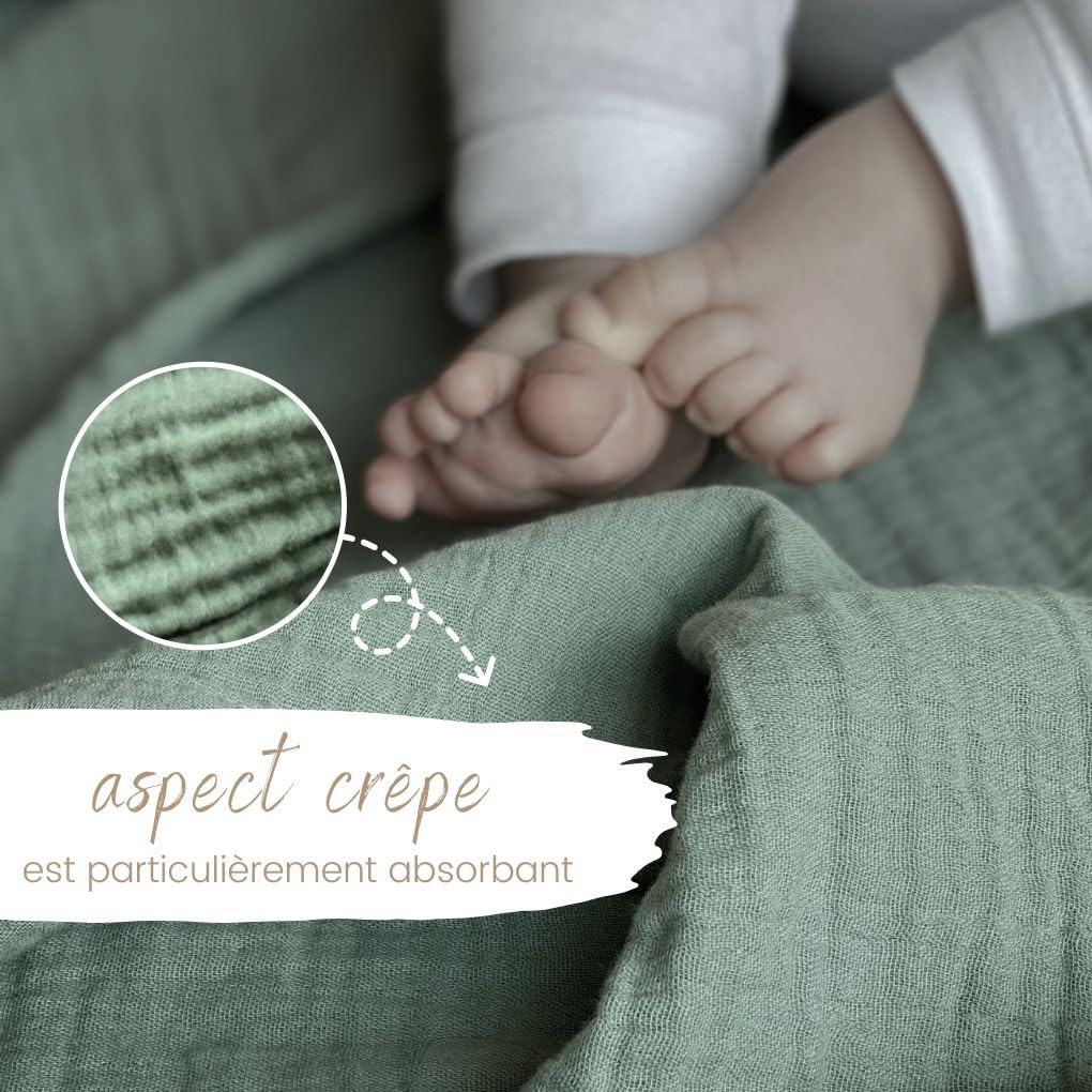 DIKOS® Premium Langes Coton Bébé Menthe Crème | 100% Coton Biologique Certifié GOTS | 64x64cm Set de 4 Pièces | Lange Mousseline Crêpe Bebe doux Garçon et Fille | Cadeau de Naissance Cadeau Nouveau Né