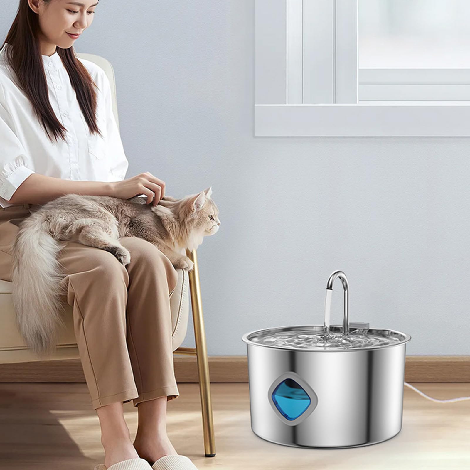 Fontana per gatti in acciaio , fontana automatica per animali domestici, per cani, gatti, cuccioli, robusta stazione per bere di razze piccole, medie e grandi, fontana igienica