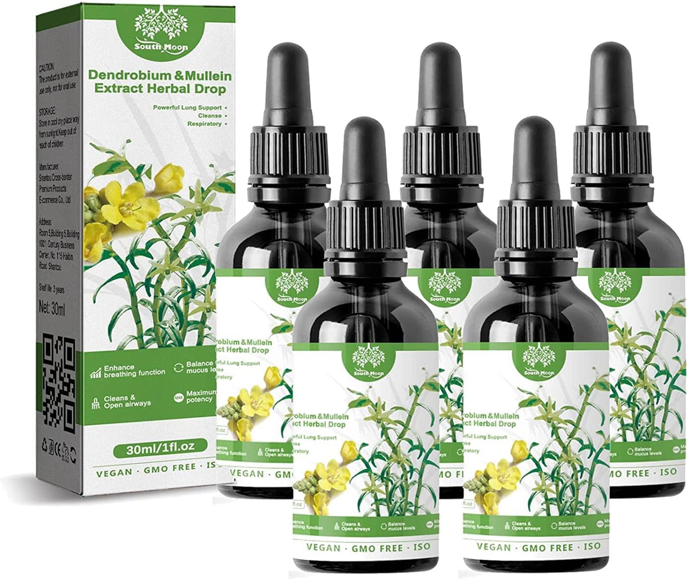 Clearbreath Dendrobium & Mullein Extract – Dendrobium & Mullein Extract Herbal Drops, Powerful Lung Support & Cleanse & Respiratory, Herbal Lung Health Essence, Herbal Body Care Essence 30ml (5pcs)