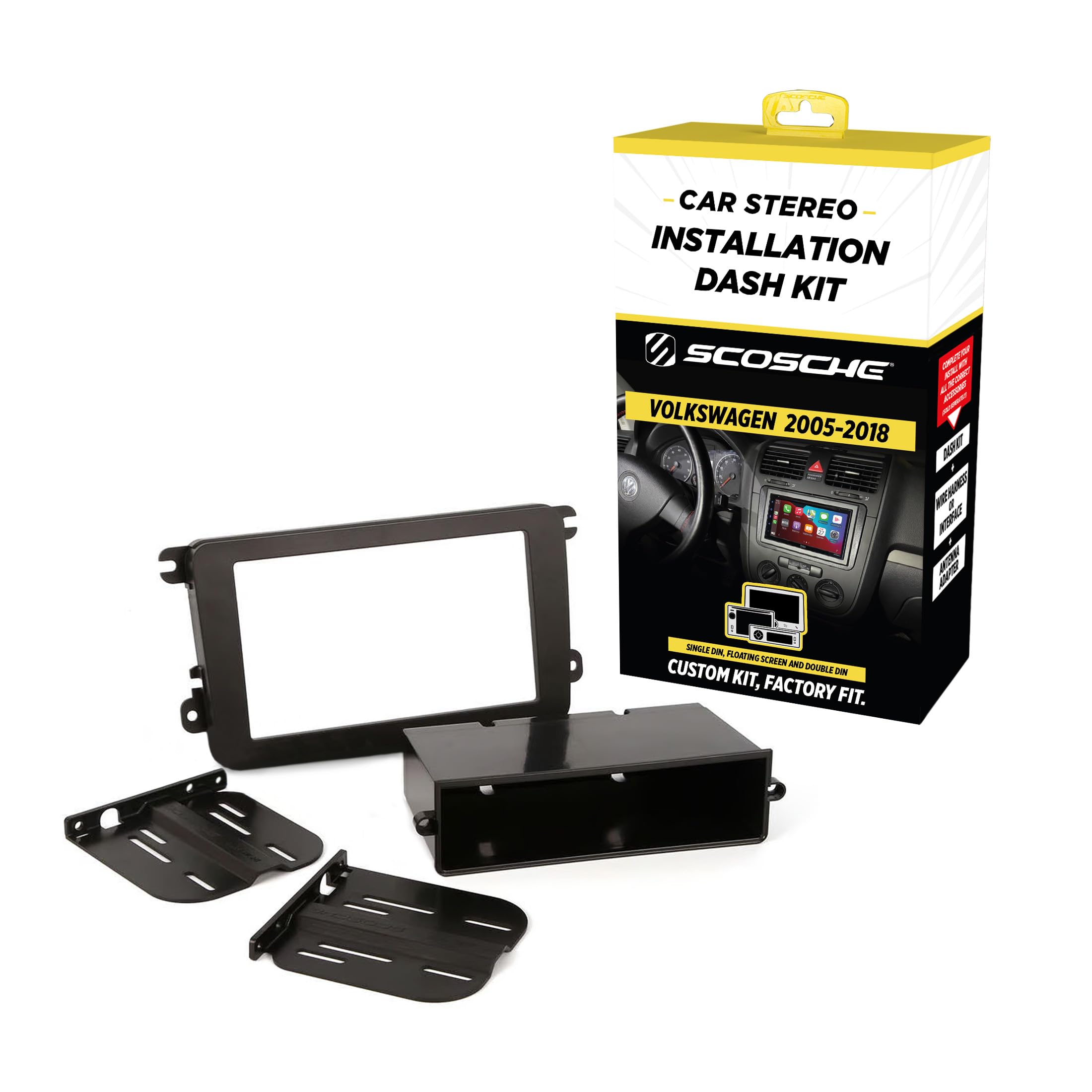 Scosche VW2317AB Double DIN or Single DIN + Pocket Radio Install Dash Kit Compatible with Select 2005-18 Volkswagen Vehicles - Aftermarket Car Stereo Installation - See Guide in Images for Vehicle Fit