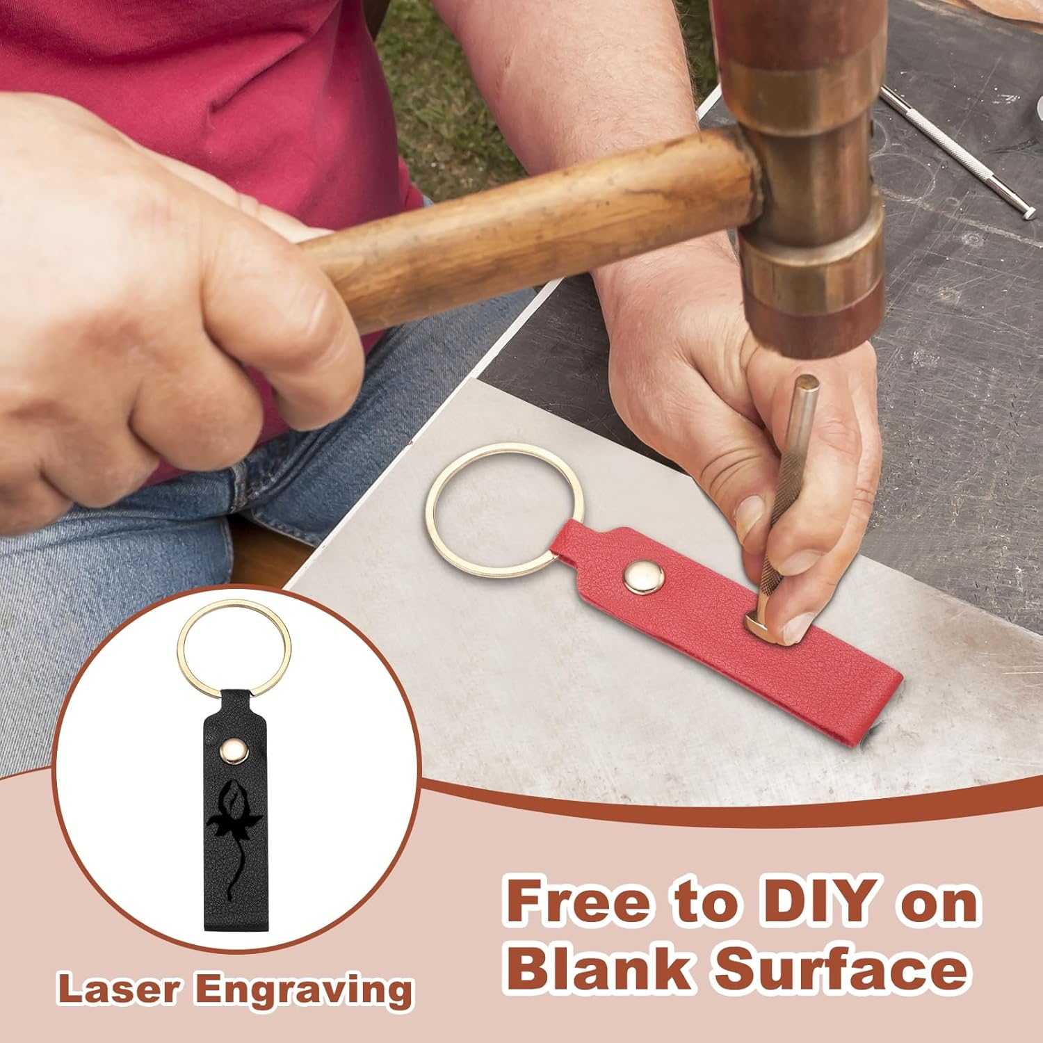 MECCANIXITY 40 Pcs PU Leather Keychain Blanks Bulk Laser Engraving Keychain Leather Key Fob Kit with Key Rings for DIY Supplies Gifts (Black, 3.7" x 0.7") - Image 4