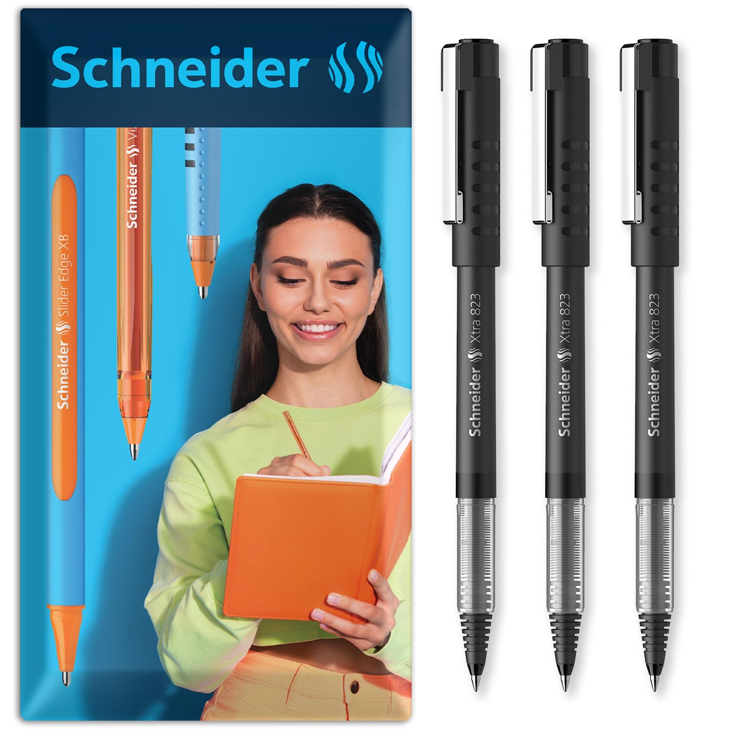 Schneider Xtra 823 Rollerball Pen 0.3mm Liquid Ink Fine Tip Black Pack of 3
