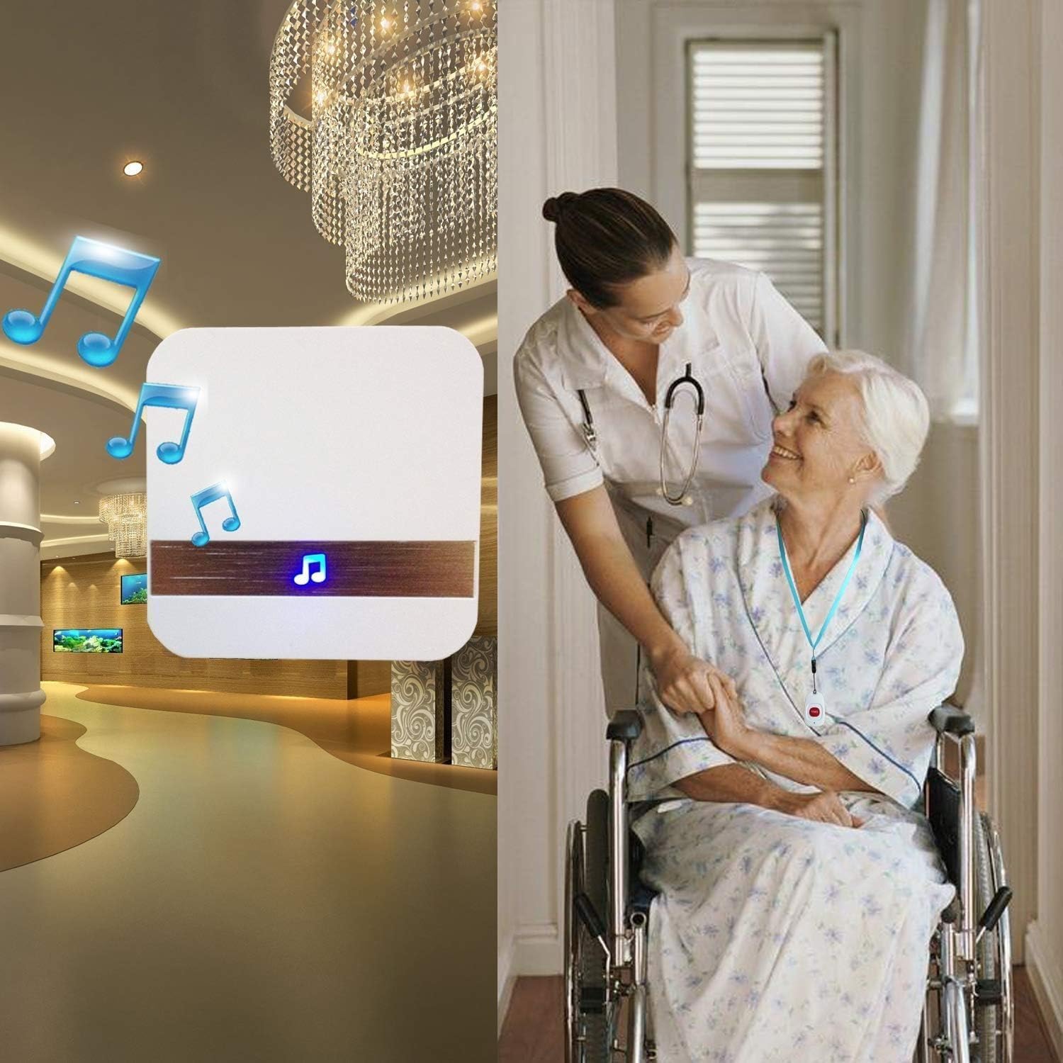 Bezprzewodowy pager dla opiekunów, inteligentny system przywoławczy, odbiornik + dzwonek + przycisk SOS, pager dla opiekunów dla osób starszych/dzieci/kobiet w ciąży