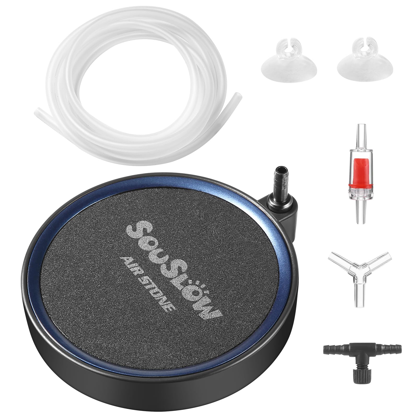 SOUSLOW Acuario Aire Piedra, Kit de Piedras de Aire para Acuario con 2m Tubo de Aire, Piedra de Burbujas Silenciosa para Acuario de Peces Hidropónico(10cm)