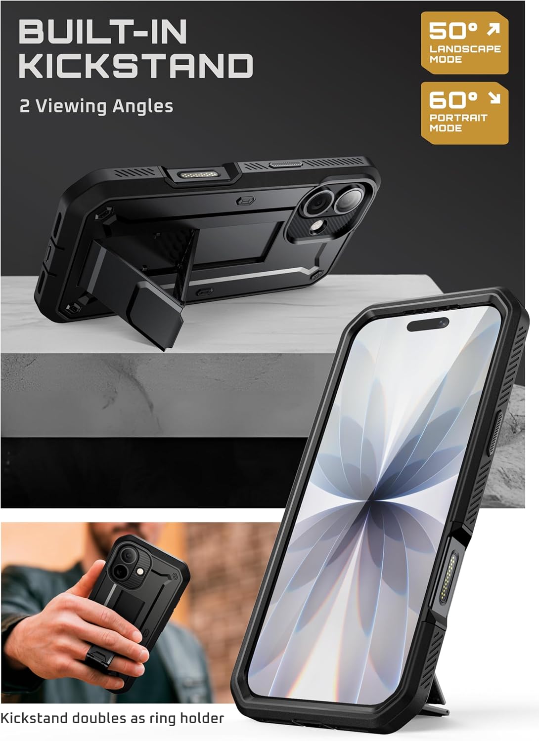 SUPCASE for iPhone 17 Case with Camera Control Button (Unicorn Beetle Pro), [Built-in Kickstand & Screen Protector] [Military-Grade Protection] Full Body Heavy Duty Phone Case, Black - Image 5