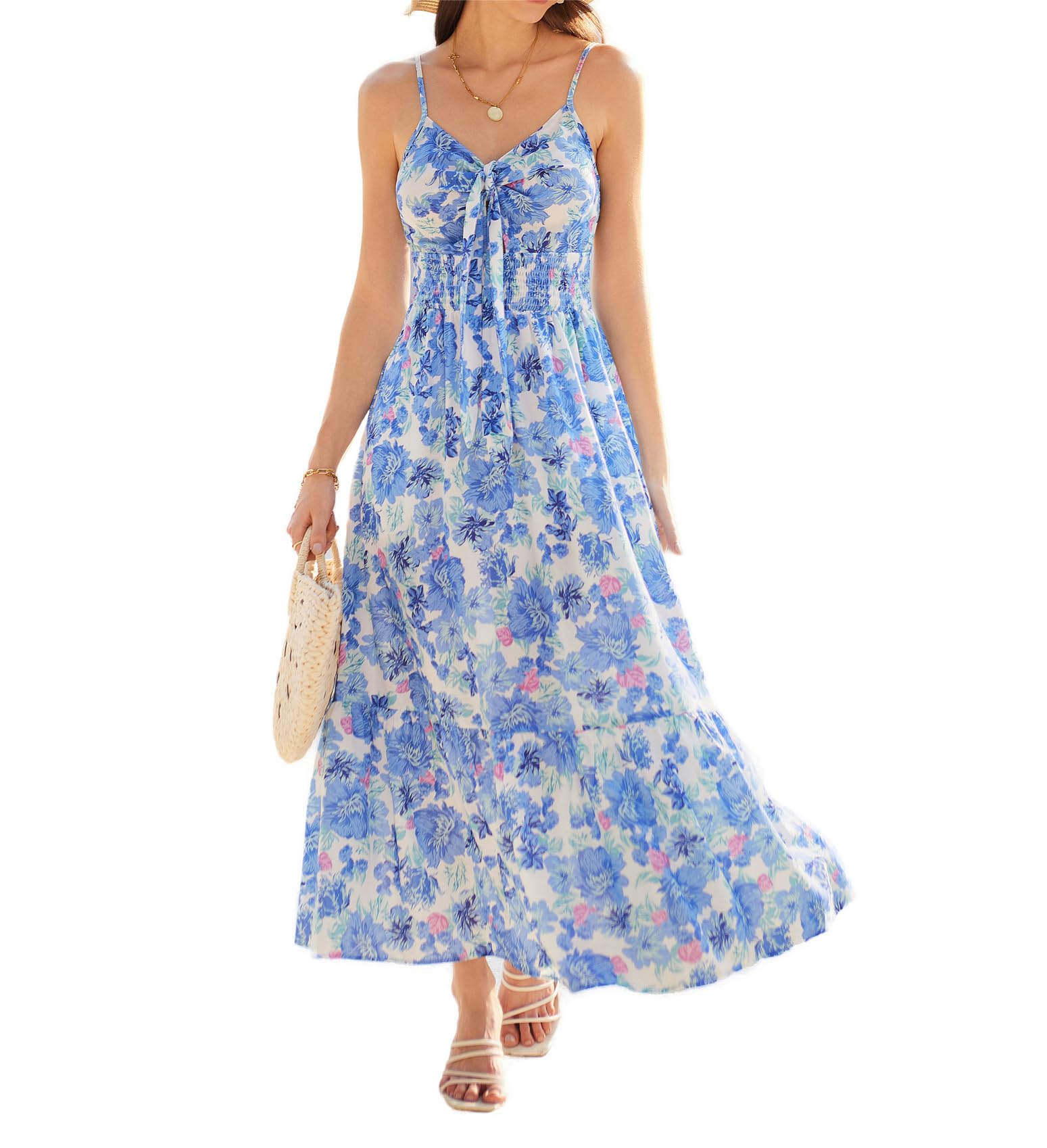 GRACE KARIN Vestido largo floral para mujer, con tirantes delgados, vestido de playa con espalda descubierta