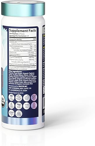 Miniatura 3 de EXCITE MY Max Immune - Vitaminas orgánicas en gomitas de 1500 mg + USDA orgánico, certificado Kosher, sin gluten, baya de saúco orgánico, Camu Camu