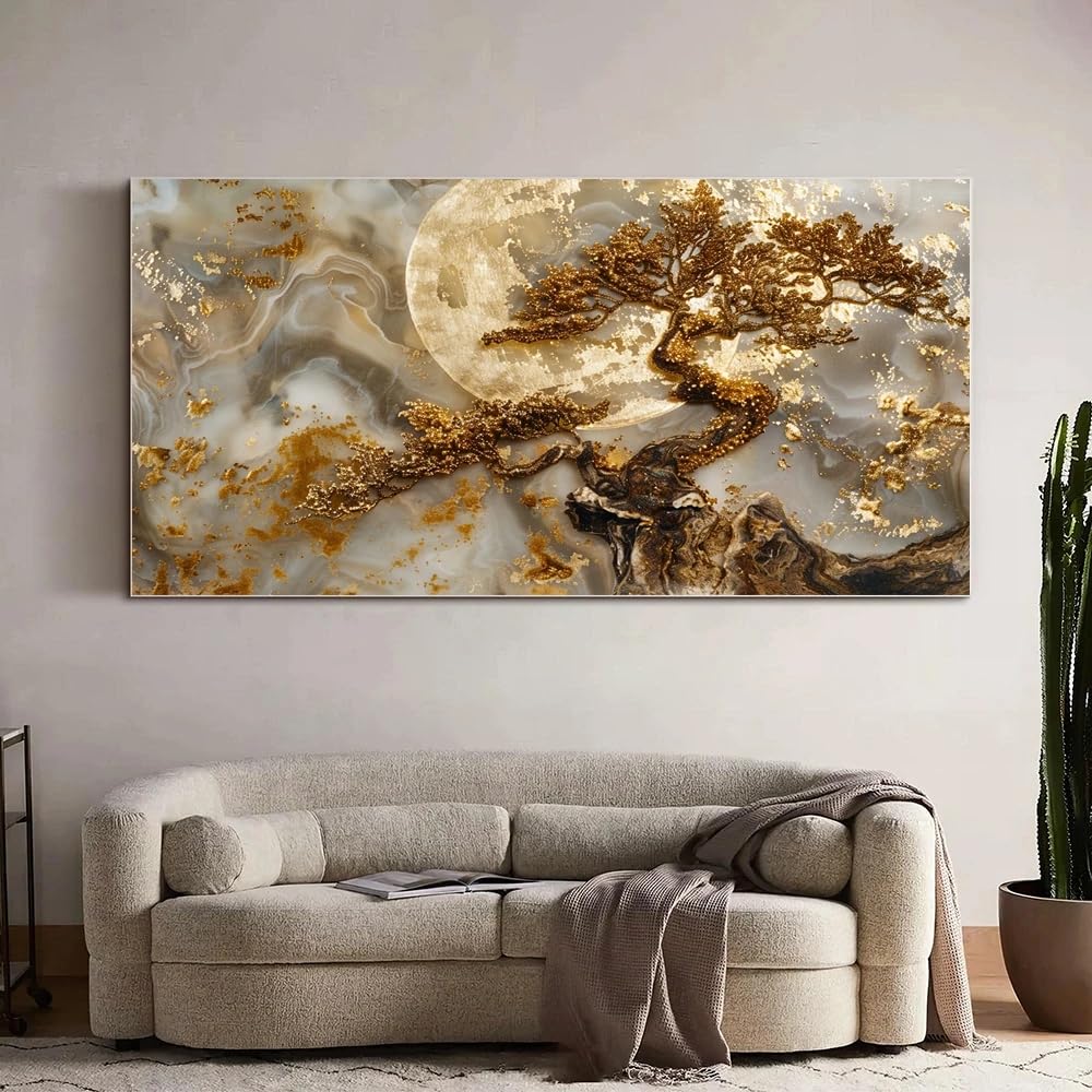 Póster de lienzo con diseño abstracto de árbol y luna, póster de lujo, lámina decorativa para pared, hogar y sala de estar (70 x 140 cm).