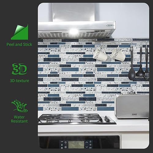 Miniatura 2 de LONGKING Azulejo de protección contra salpicaduras para cocina, azulejos adhesivos en la pared, baño (piedra azul)