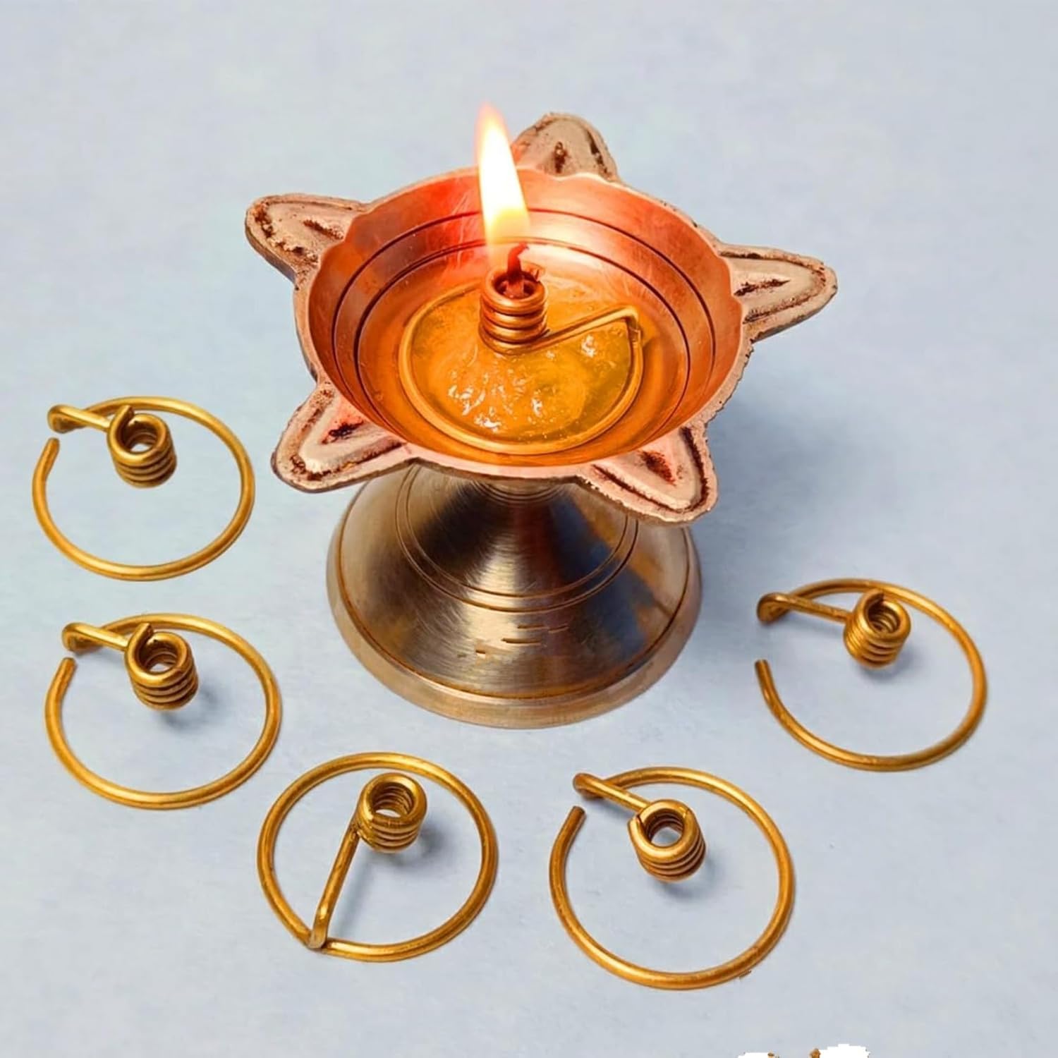 Esplanade Golden Brass Diya Wick Holder – Pack Of 6 Niranjan Kadi For Deepak And Oil Lamps, Traditional Thiri Stand For Diya, 2.6 Cm Pooja Item