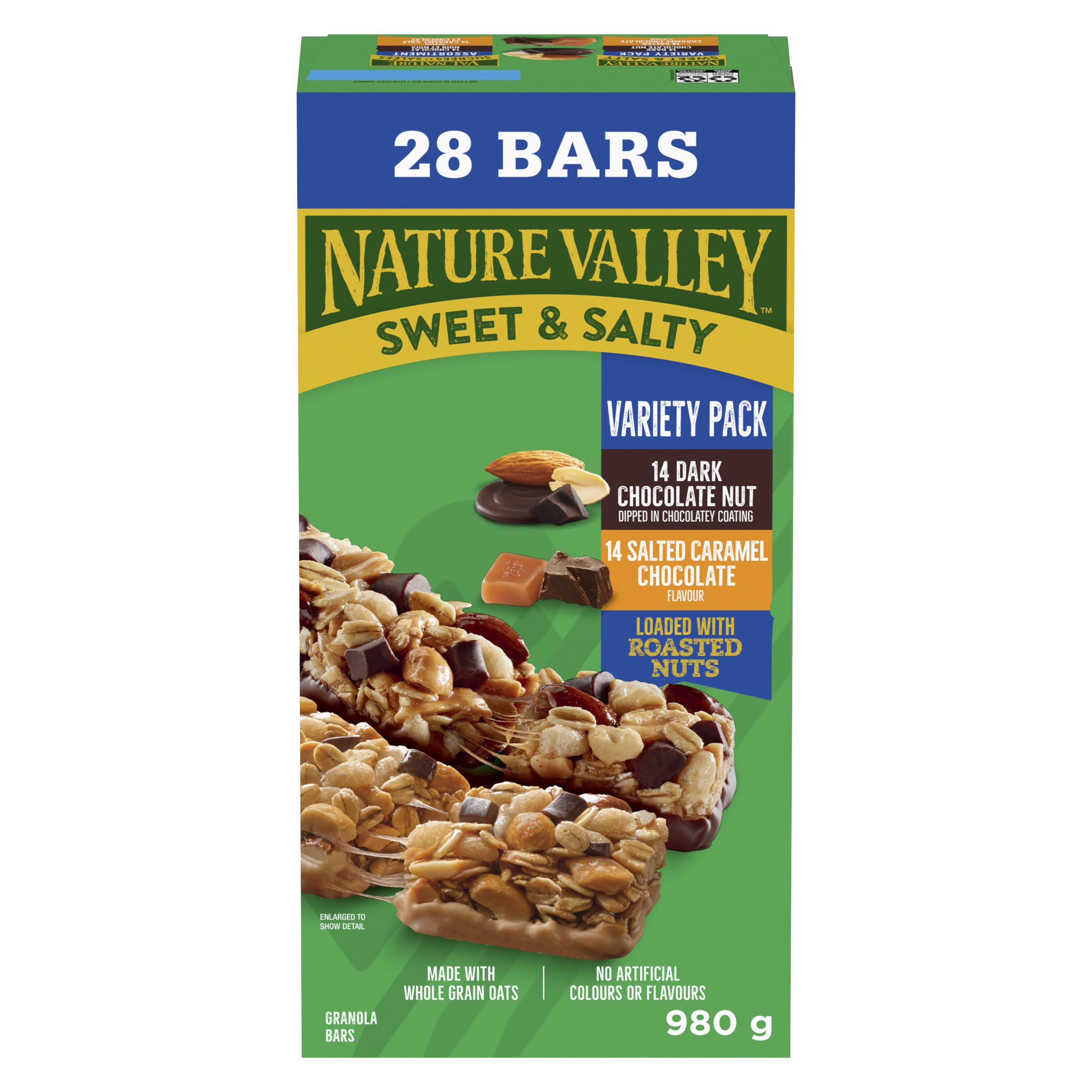 NATURE VALLEY - VALUE PACK - Dark Chocolate Nut and Salted Caramel Chocolate Chewy Nut Sweet and Salty Granola Bars Variety Pack, Pack of 28 Bars, 980 grams, Snack Bars, Made with Whole Grains - 5