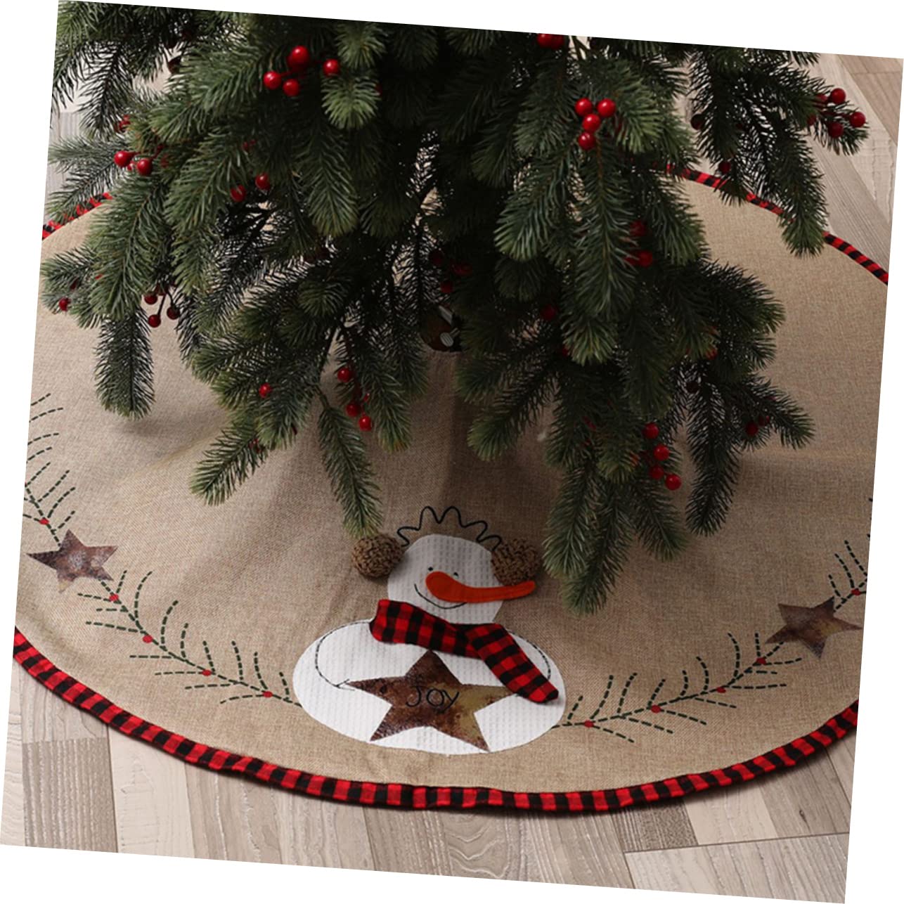 TOPBATHY Gonna Decorativa Per Albero Di Natale in Lino Stile Fattoria Con Pupazzo Di Neve 3 Pezzi Per Decorazioni Natalizie