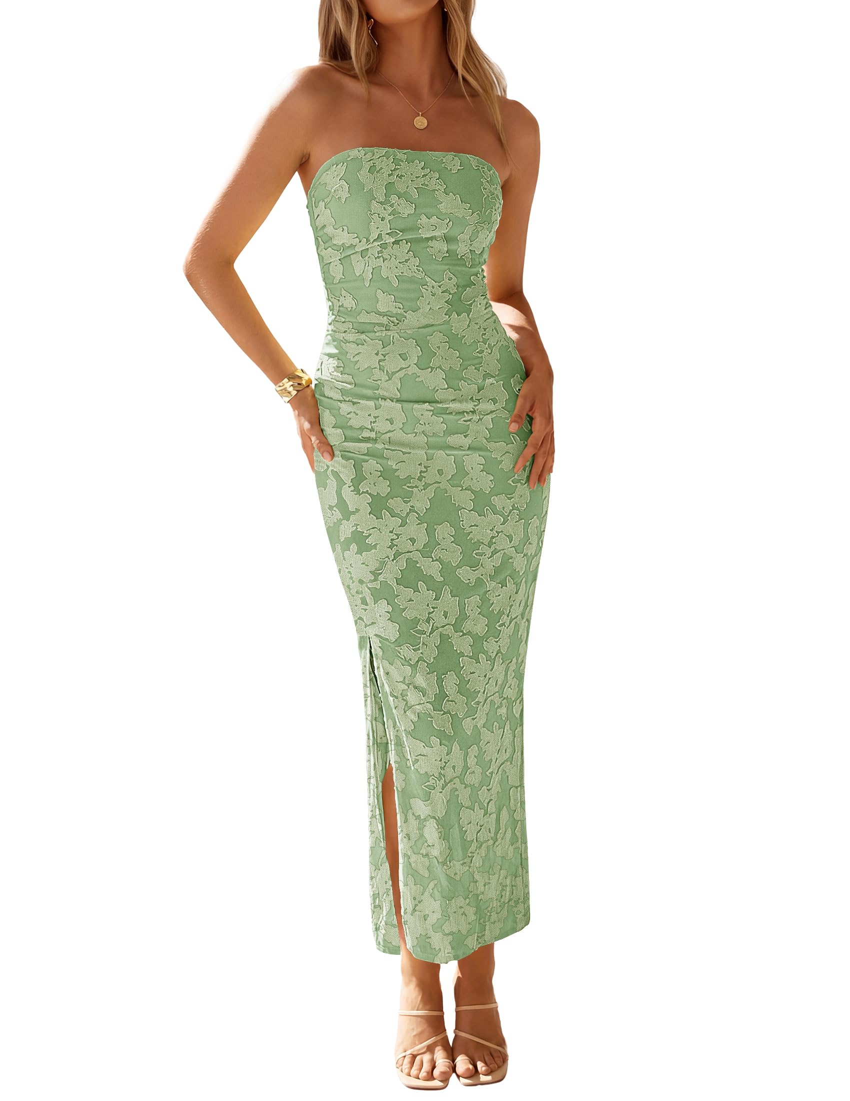ZESICA Womens 2026 Summer Floral Strapless Maxi Dress