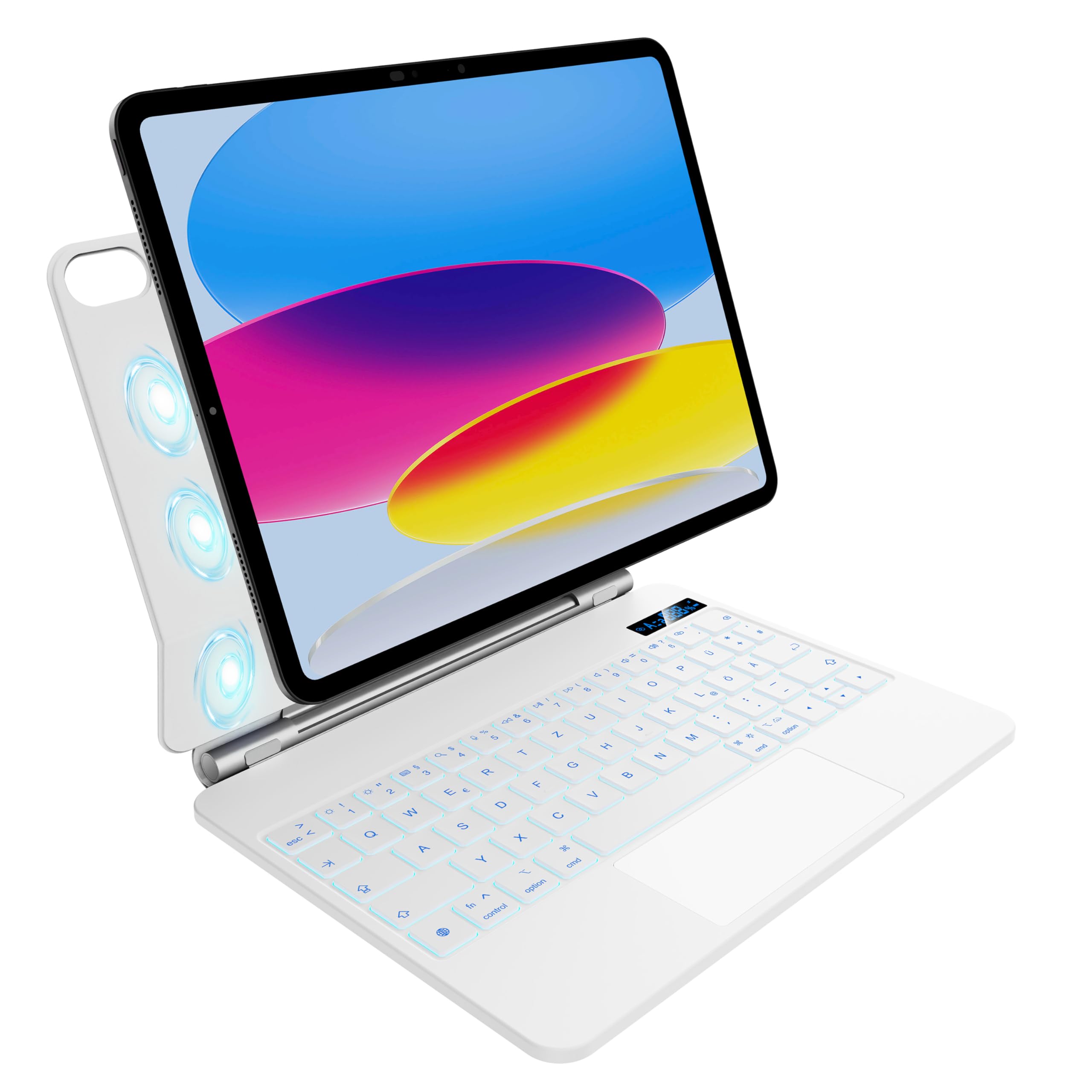 nimin Tastatur Hülle für iPad A16 2025 und iPad 10 Generation 2022 mit Trackpad, Magnetische Aufhängung Design, 7 Farbige Beleuchtung, QWERTZ Deutsches Layout, Weiß