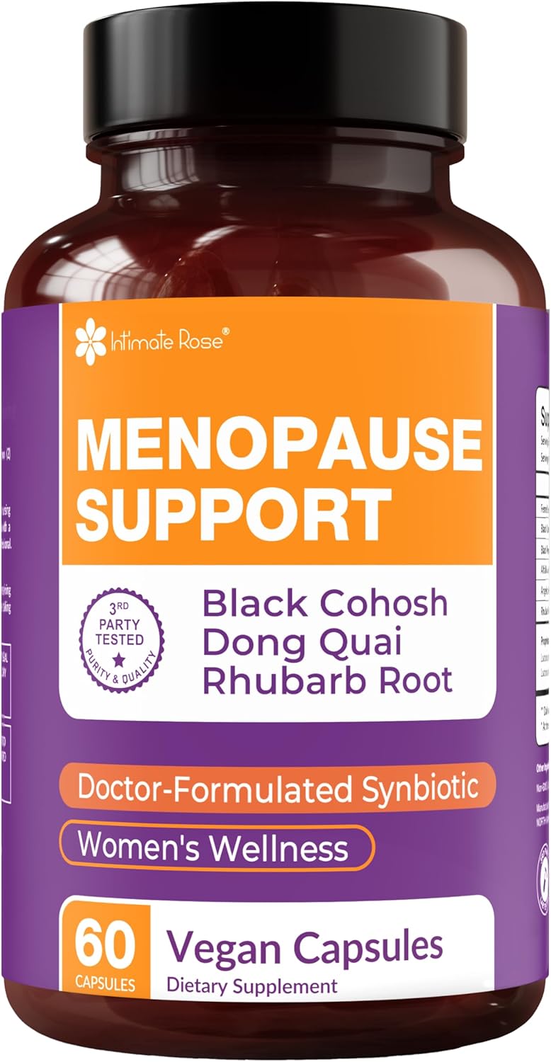 Intimate Rose Menopause Supplements for Women, Synbiotic - Black Cohosh for Menopause Hot Flashes - Womens Probiotics and Prebiotics - 60 Vegan Capsules