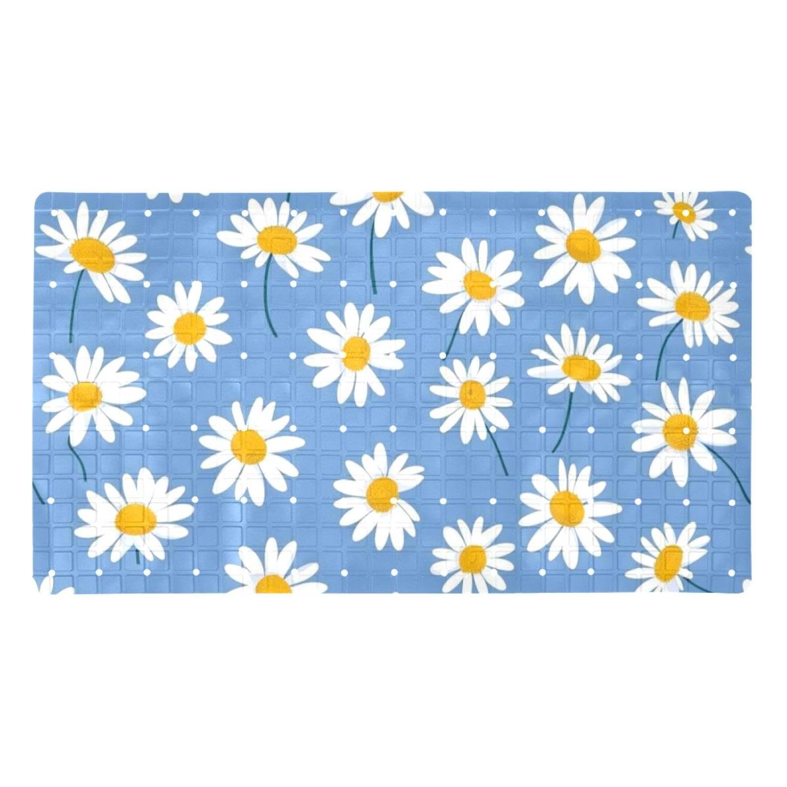 Tapis de bain bleu et blanc extra long antidérapant pour sécuriser la salle de douche