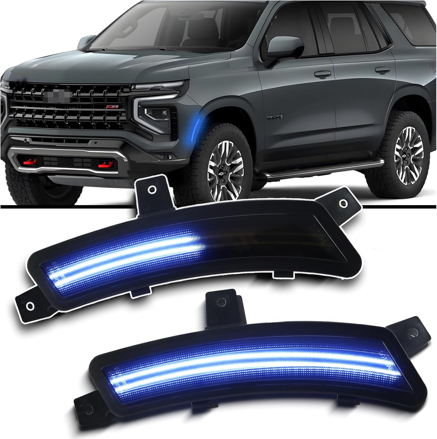 LED Side Marker Light Kit for 2025 2026 Chevy Tahoe Suburban | GMC Yukon XL | Cadillac Escalade ESV | Dual-Row White Dynamic Turn Signals | Plug & Play 2-Piece Kit (Dynamic White)
