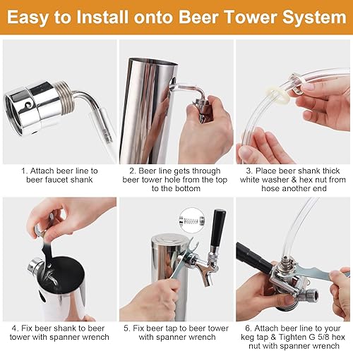 Miniatura 9 de Línea de cerveza de PVC de 5 pies y grifo de torre de cerveza inoxidable, kit de vástago de cerveza, grifo de cerveza de cierre automático, piezas