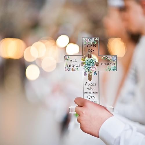 Miniatura 4 de Regalos inspiradores de cruz cristiana de acrílico con versículos de la Biblia y oraciones, girasol, regalos religiosos de las Escrituras para