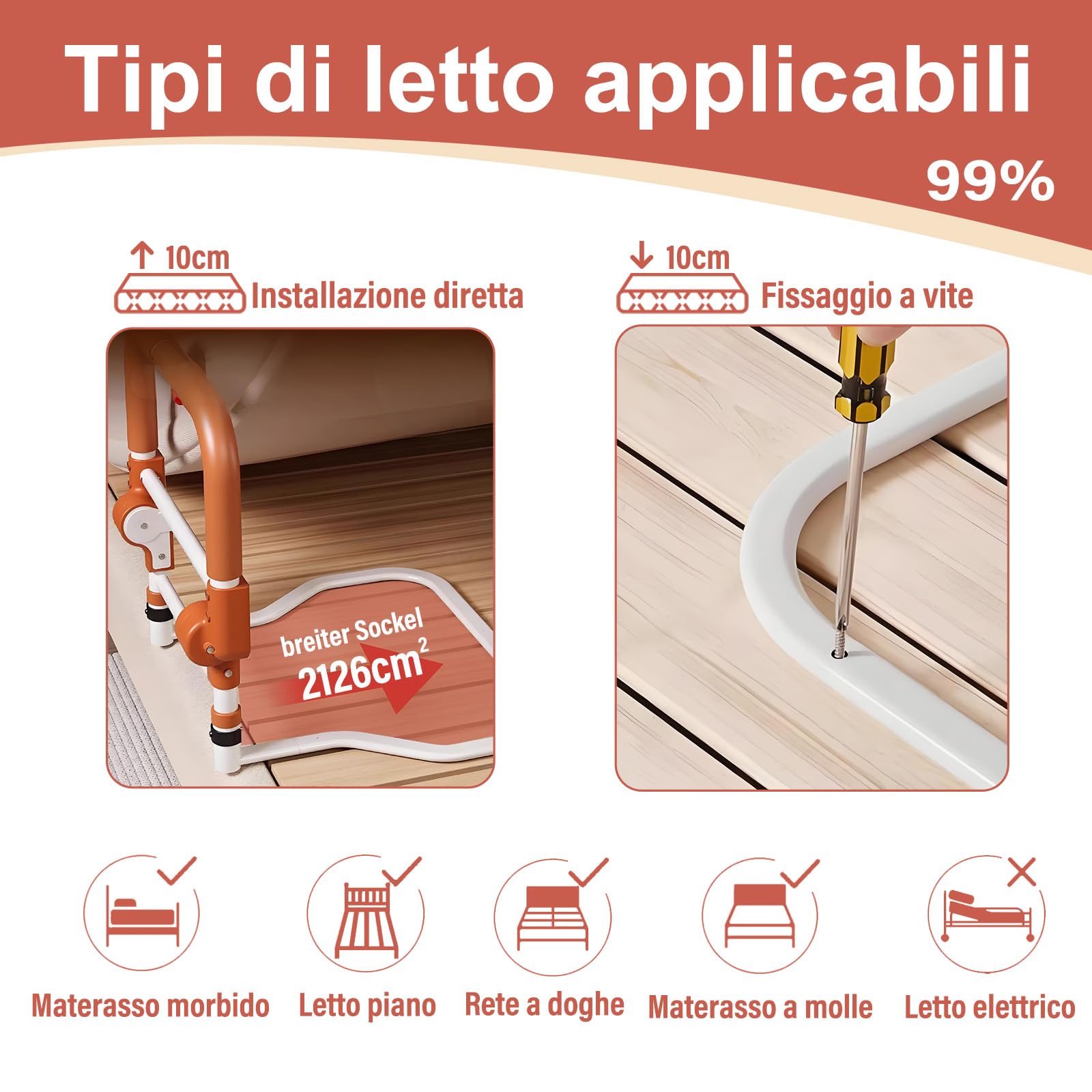 CYHWQ Sponda Letto Anziani Pieghevole, Ausili per Alzarsi dal Letto, con Tre Regolazioni in Altezza e una Tasca Portaoggetti, è Adatta ad Anziani, Persone con Mobilità Ridotta e Donne in Gravidanza