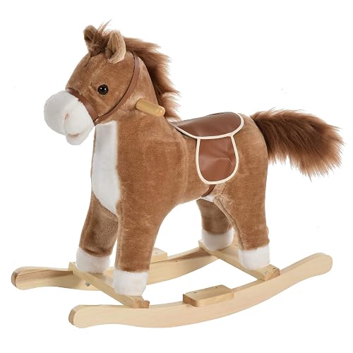 HOMCOM Caballo Balancín para Bebé 36-72 Meses Música 65x32,5x61 cm Marrón