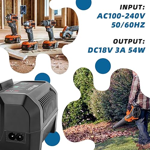 Miniatura 5 de 3A 18 voltios cargador de repuesto para cargador de batería Ridgid R86092 compatible con batería Ridgid 18V R840083 R840085 R840086 R840087 AC840085