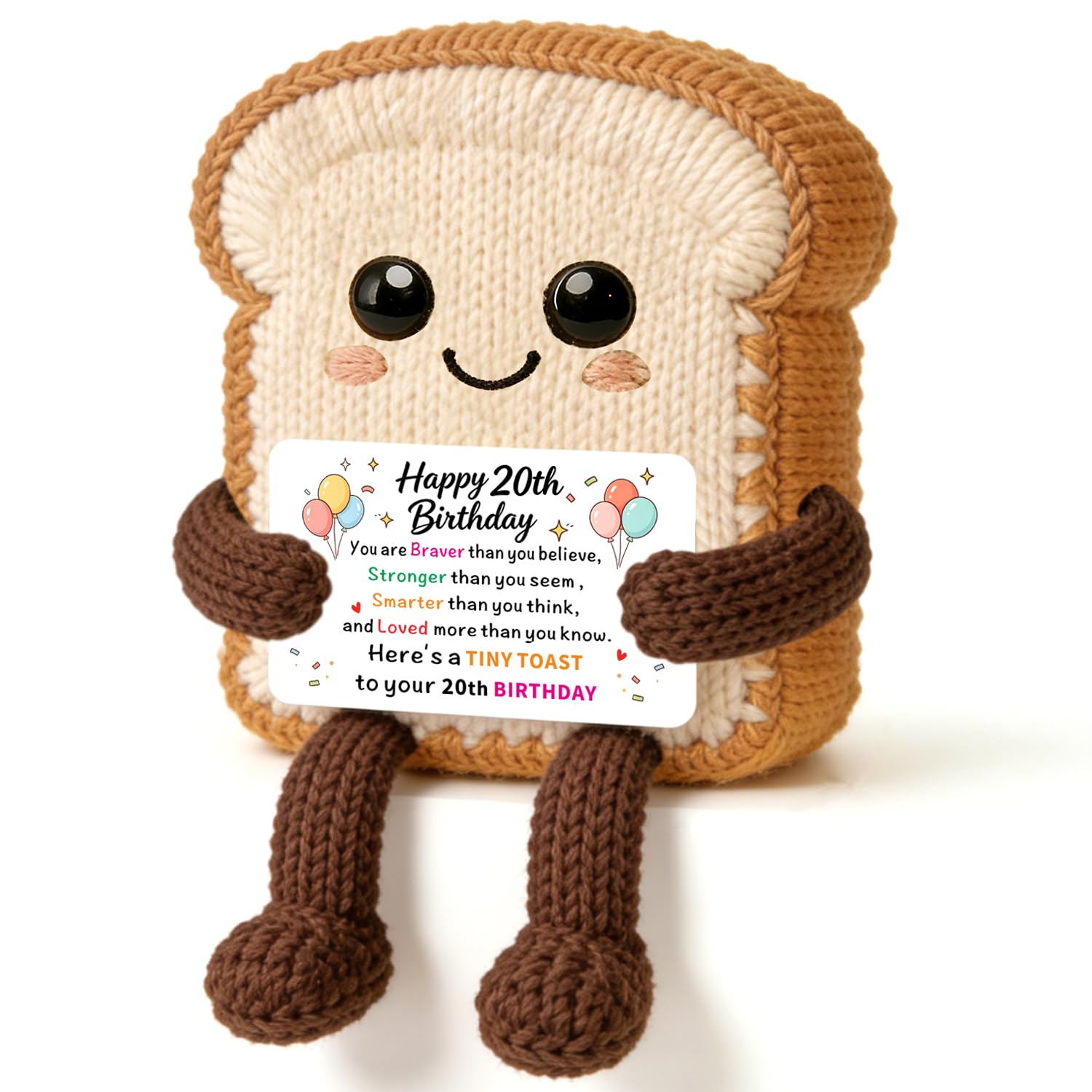 JMIMO 20th Birthday Gifts for Grils Her Him Boys,Cute Inspirational Handmade Emotional Support Crochet Toast With Card,Happy 20th Birthday Decorations for Daughter,Son,Grandson,Granddaughter,Sister