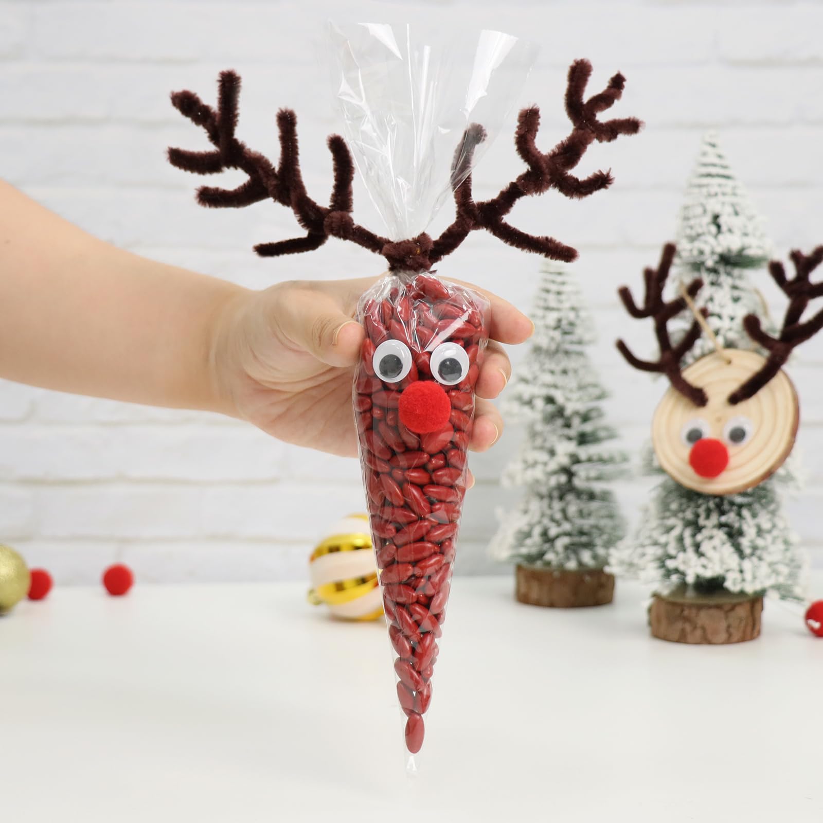 Produktbild von HUIKUANGEU Süßigkeitstüten, 100 Stück Spitztüten Transparent, Cellophantüten, Für Bonbons, Kekse, Rentier Bastelset, Weihnachtsgeschenke, 13 X 25 Cm