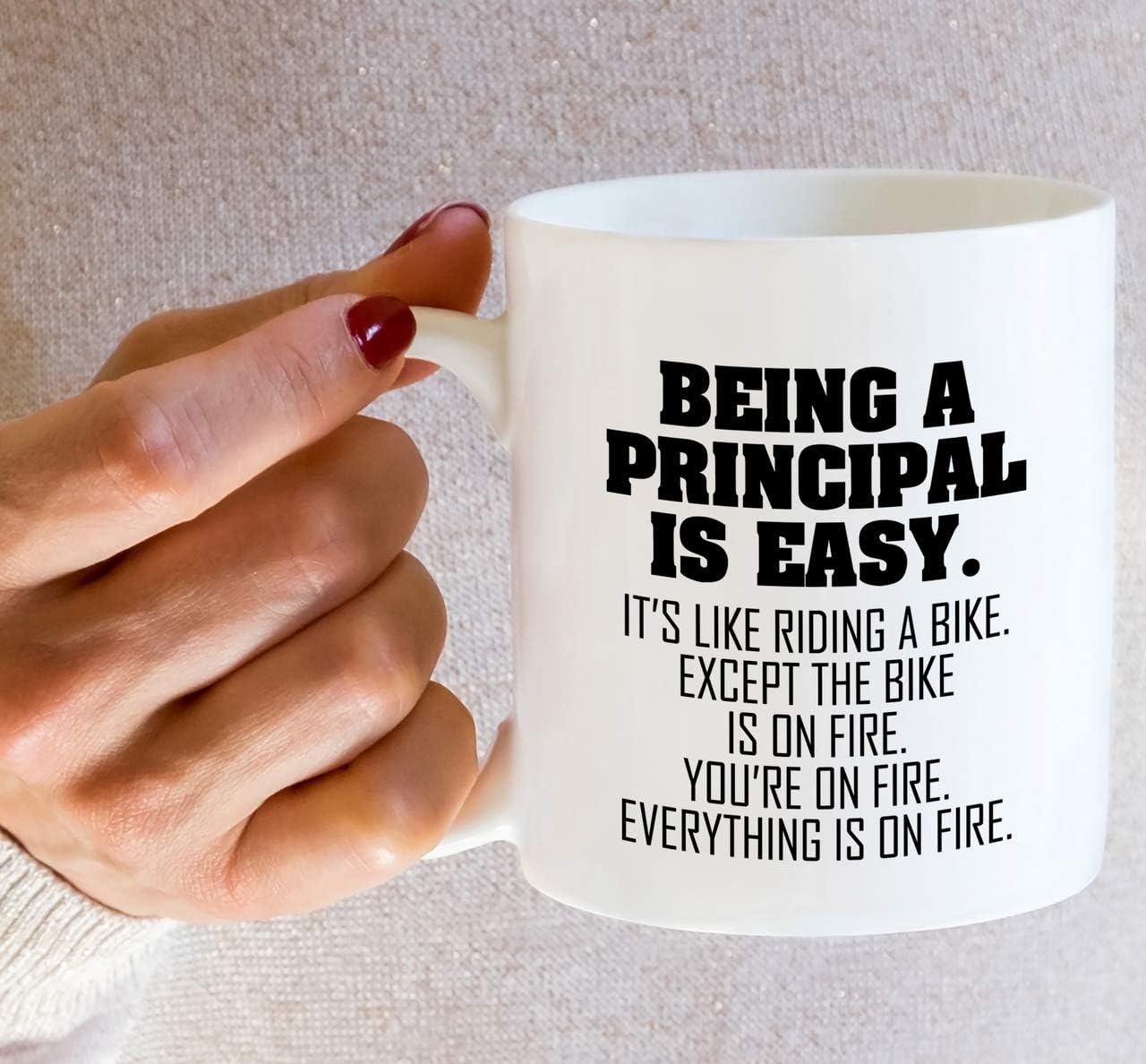 Retreez Funny Mug - Being a Principal is Easy Except the Bike is on Fire 11 Oz Ceramic Coffee Mugs - Funny, Sarcastic, Inspirational birthday gifts for friends, teacher, coworkers, siblings, dad, mom - Image 6