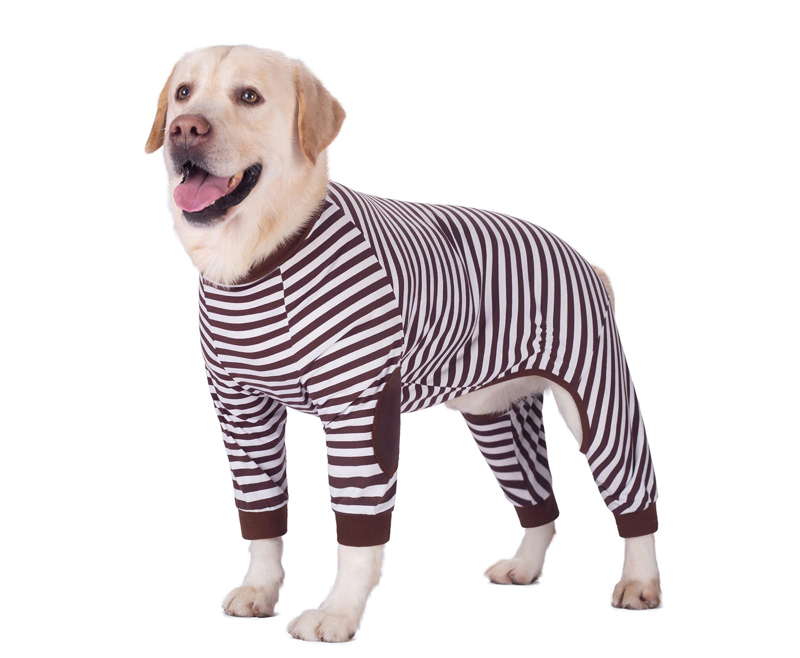 BT Bear Large Dog Clothes, Dog Pajamas Jumpsuit, Flexible Breathable Zipper Soft Cotton Striped Costume Apparel for Medium and Large Dogs (8-Back Length-60cm, Brown) โ image 1