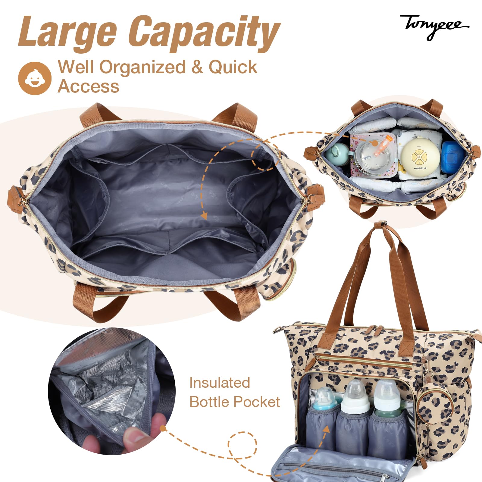 Borsa fasciatoio con borsa per ciuccio e fasciatoio, zaino multifunzione per pannolini da viaggio per mamma e papà, con leopardo isolato
