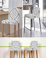 Vista 5 de Juego de 2 fundas elásticas para taburetes de bar con estampado de cachemira gris, lujosas y modernas fundas para sillas de bar, diseño moderno