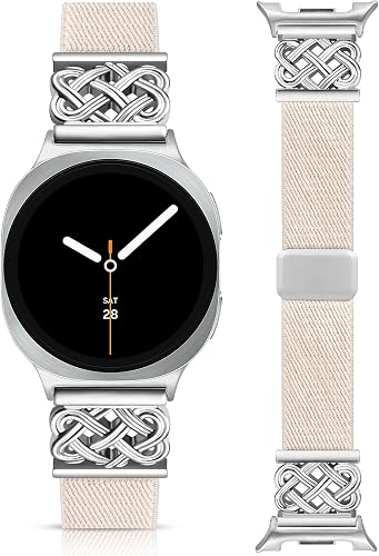 Minyee Magnetic Stretchy Band Compatible with Samsung Galaxy Watch 8 40mm 44mm/8 Classic 46mm Bands Women Men, Celtic Knot No Gap One-Click Soft Elastic Nylon Fabric Magnet Strap,NOT for Other Models