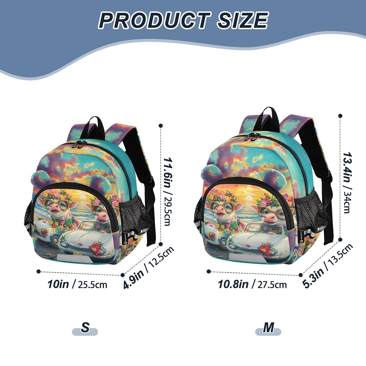 Floral Cow Car Sunset Toddler Harness Backpack for Boys Girls 3-6 Years Kids Backpack with Anti Lost Safety Leash Baby Travel Bag for Preschool Walking Travel