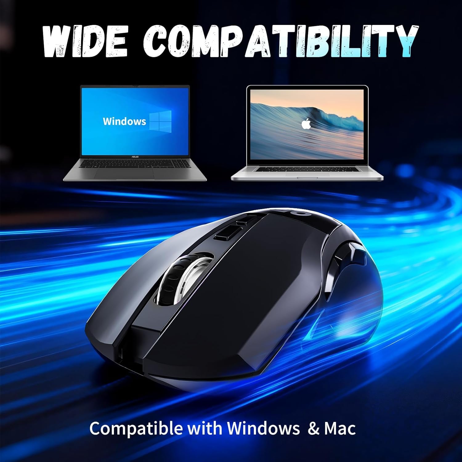 Wireless Gaming Mouse with Tri-Modes, 2.4G/ USB-C/BT 9 Programmable Buttons, Rapid Fire Key, 12800 DPI, Adjustable RGB Backlit Modes, Macro, 3 Side Buttons (Wireless -W10, Black)