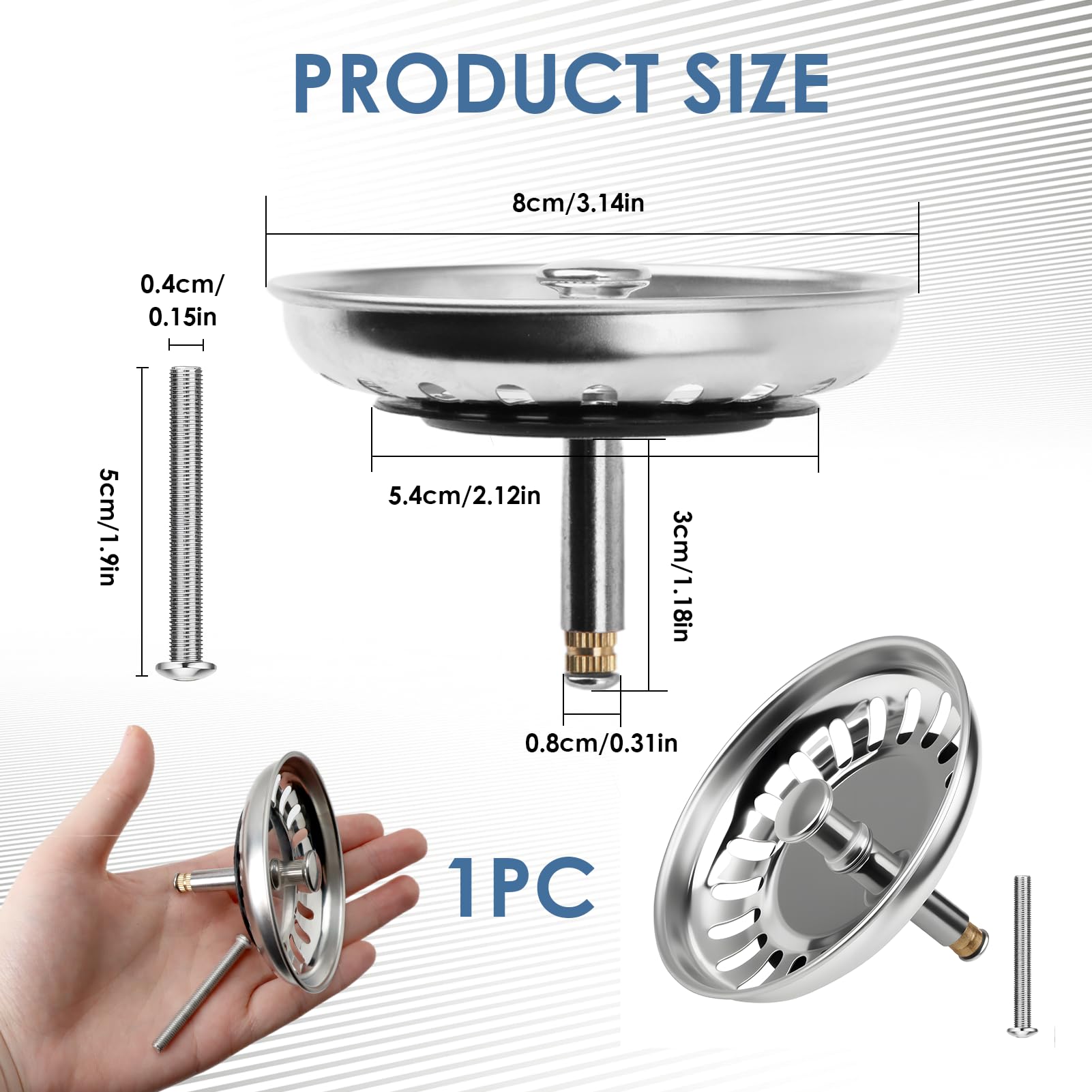 Filtre Évier Cuisine, CompraFun 2 Pièces Bouchon Évier Taille Acier Inoxydable 80mm De Drainage