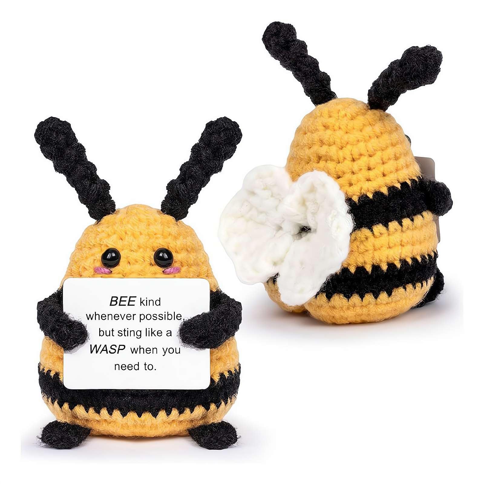 Pocket Hug Abeille Au Crochet - Cadeau Positif Et Réconfortant Avec Message "Bee Happy" Pour Amies Ou Famille