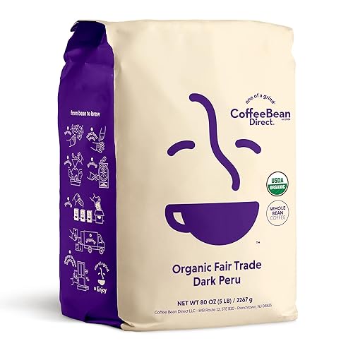 Coffee Bean Direct Organic Fair Trade Dark Peru café de grano entero bolsa de 5 libras