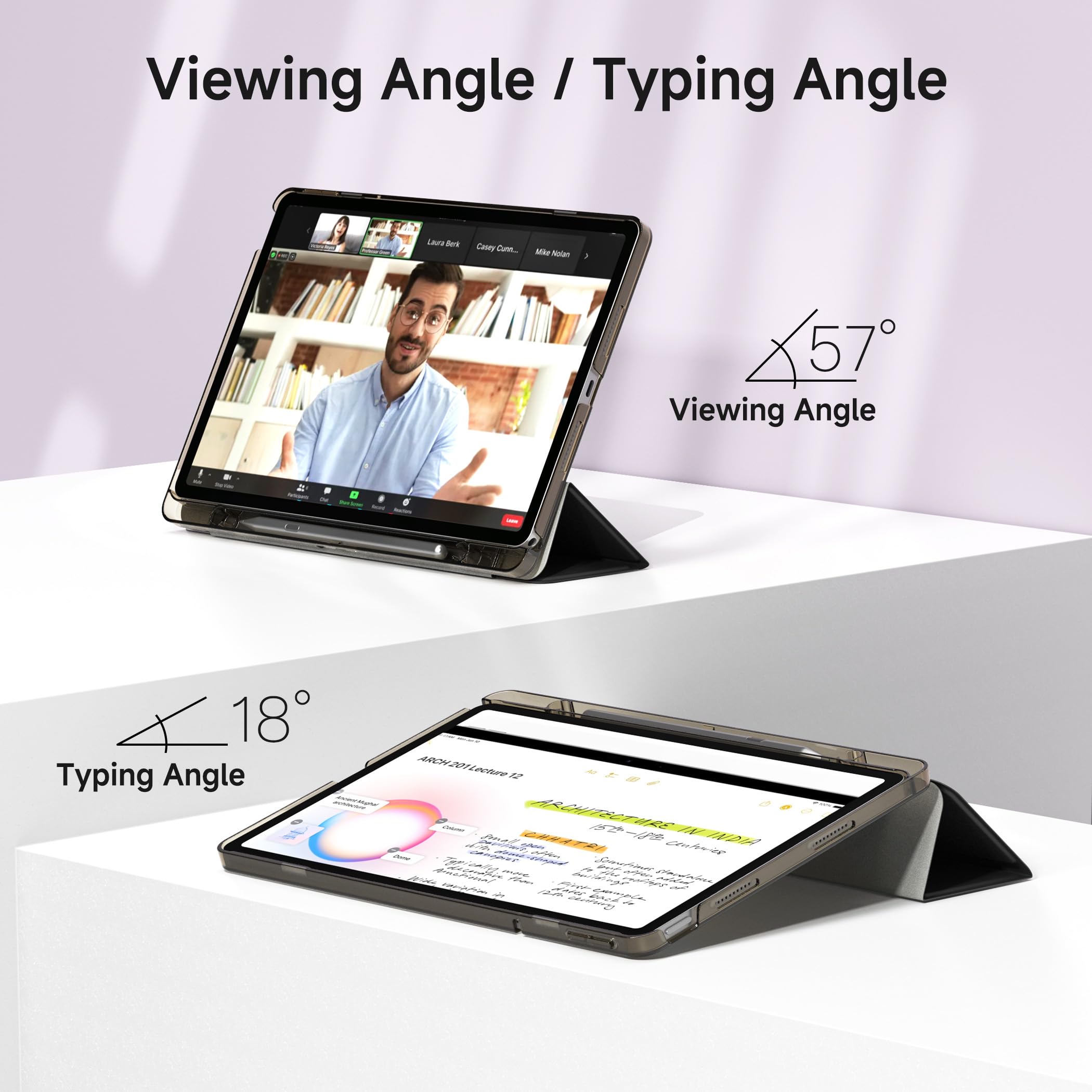 CACOE Funda para Lenovo Idea Tab de 11 pulgadas 2025 con película protectora - Ultra delgada con función de soporte, funda de piel sintética delgada, negra — view 7