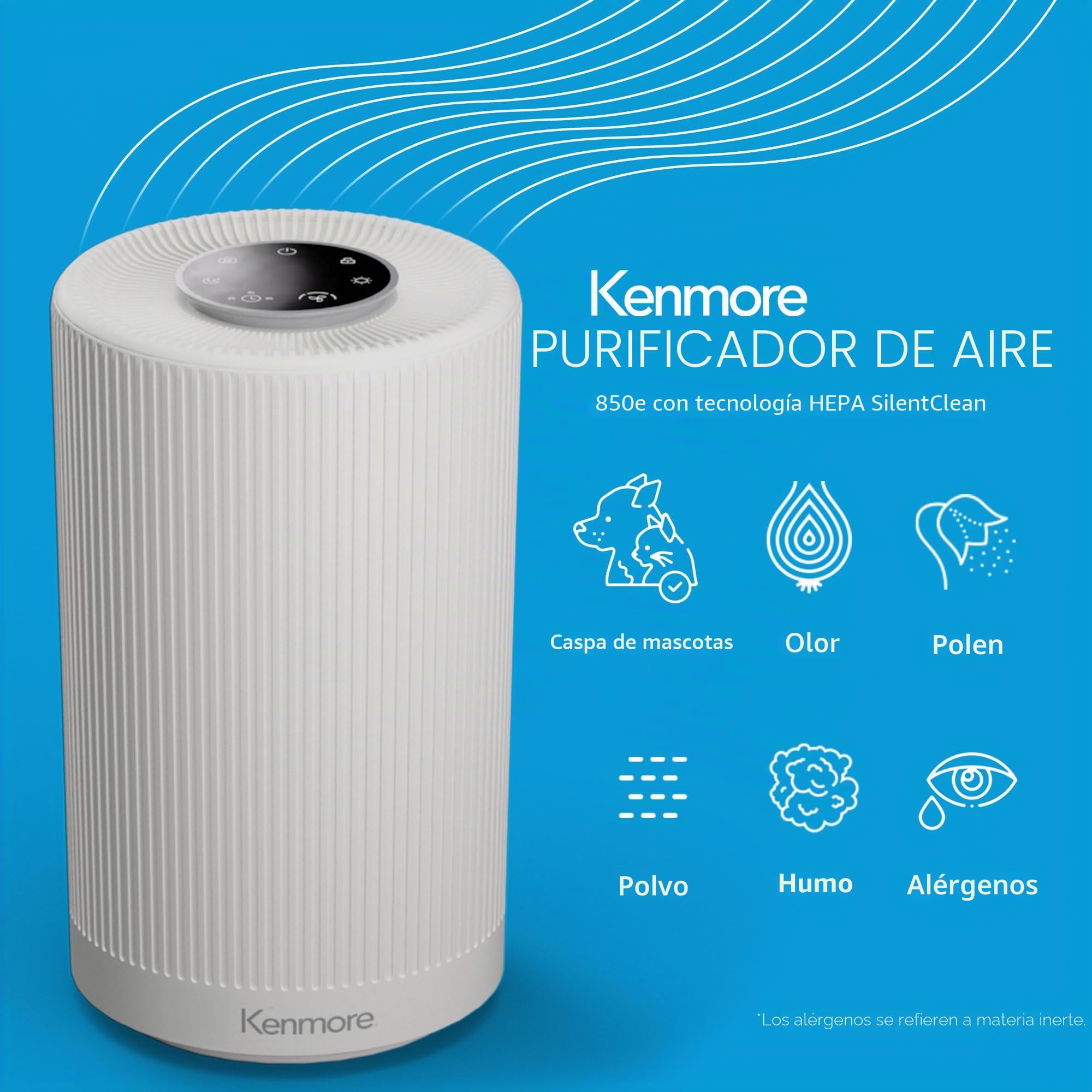 Kenmore Purificador de aire PM1005 con filtro HEPA H13, cubre hasta 850 pies cuadrados, sistema de filtración HEPA SilentClean de 3 etapas de 25 dB para oficina y dormitorio | SilentClean - Sistema de filtración HEPA de 3 etapas de 25 dB para oficina y do