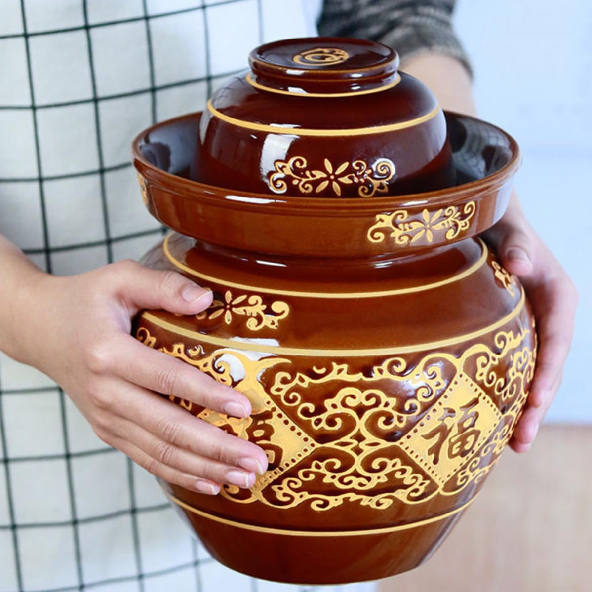 iplusmile Barattolo senza Sbavature da 2kg per Sottaceti in Terracotta con Coperchio Ermetico, per Fermentazione e Conservazione Alimentare per Cucina e Dorm