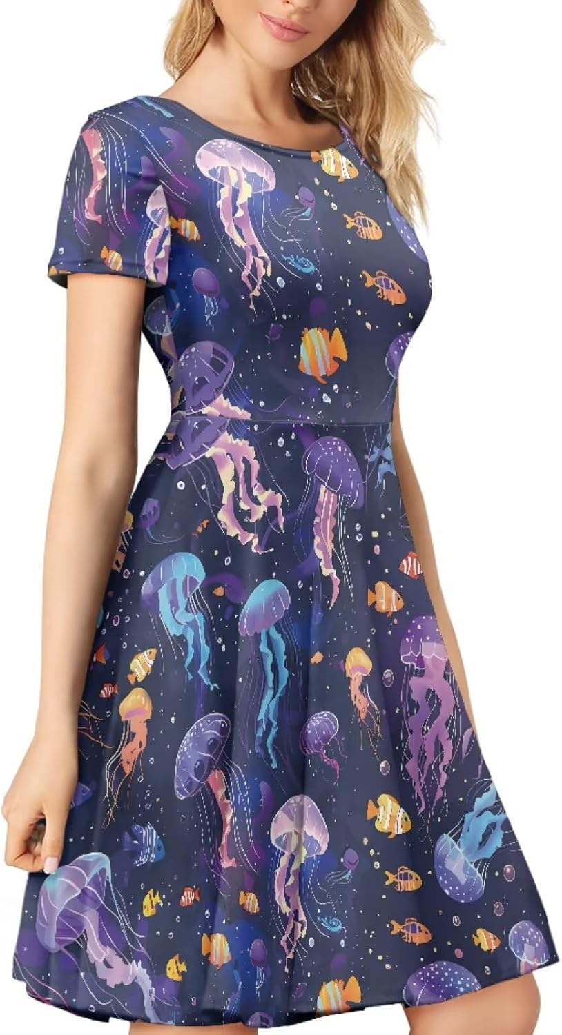 SYtrade Womens Short Sleeve Midi Dresses Summer Casual Crewneck