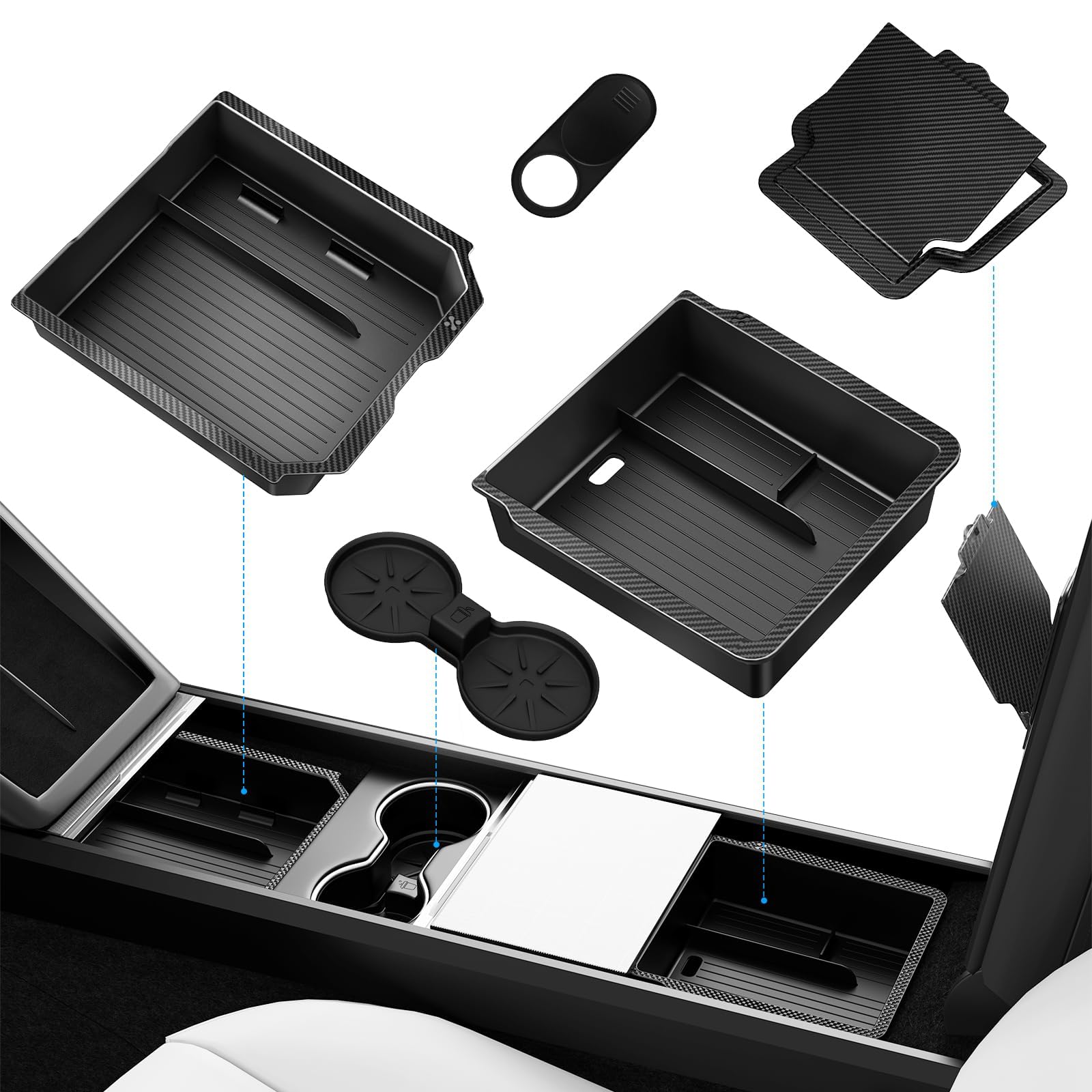 Center Console Organizer Tray for Tesla Model 3 Accessories 2024 2025 2026, Cup Holder, Hidden Storage Box & Armrest Drawer Organizer for Tesla Model 3 Highland
