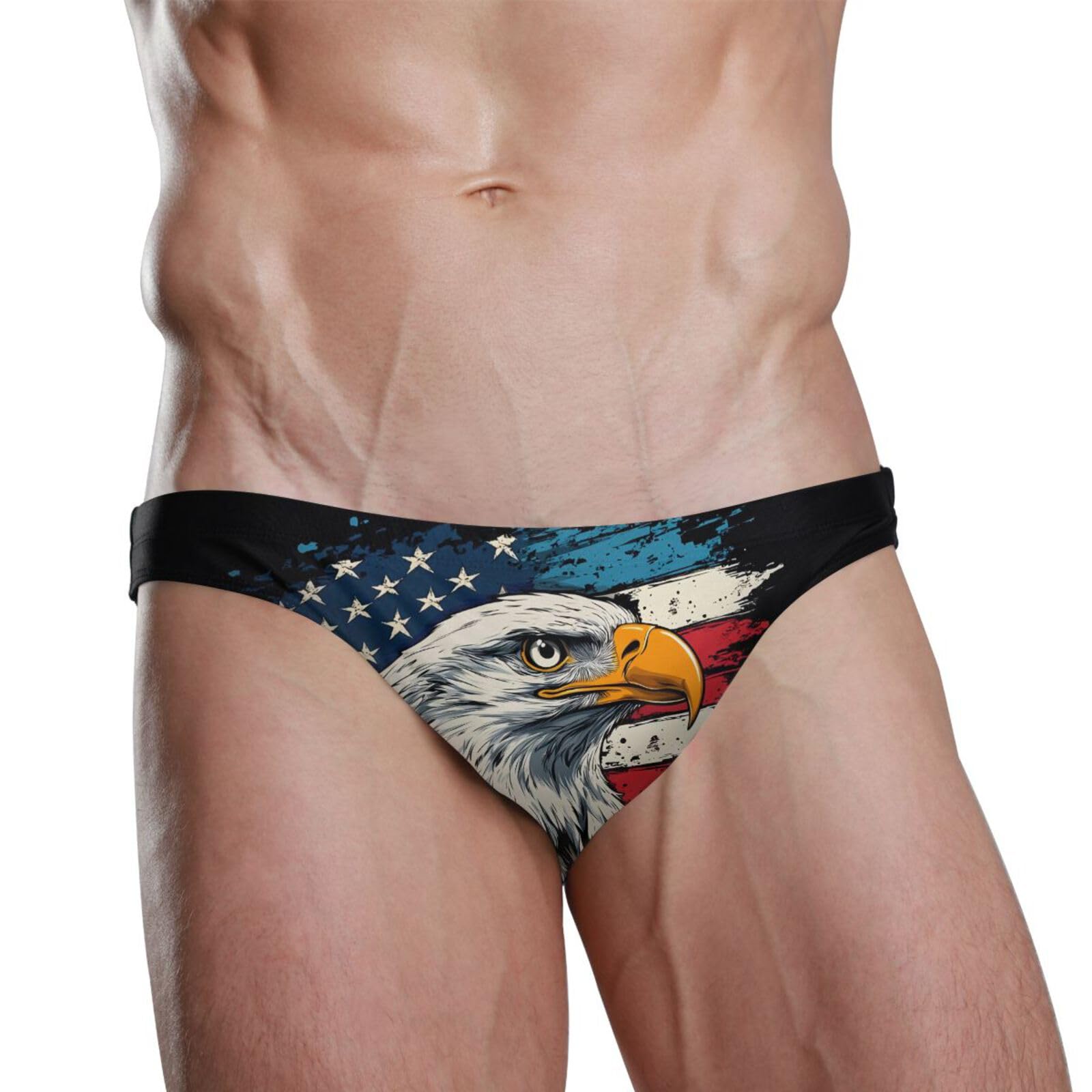 Men's Bald Eagle American Flag 4th of July Swimsuit Bikini Swimwear XXL 202c0837