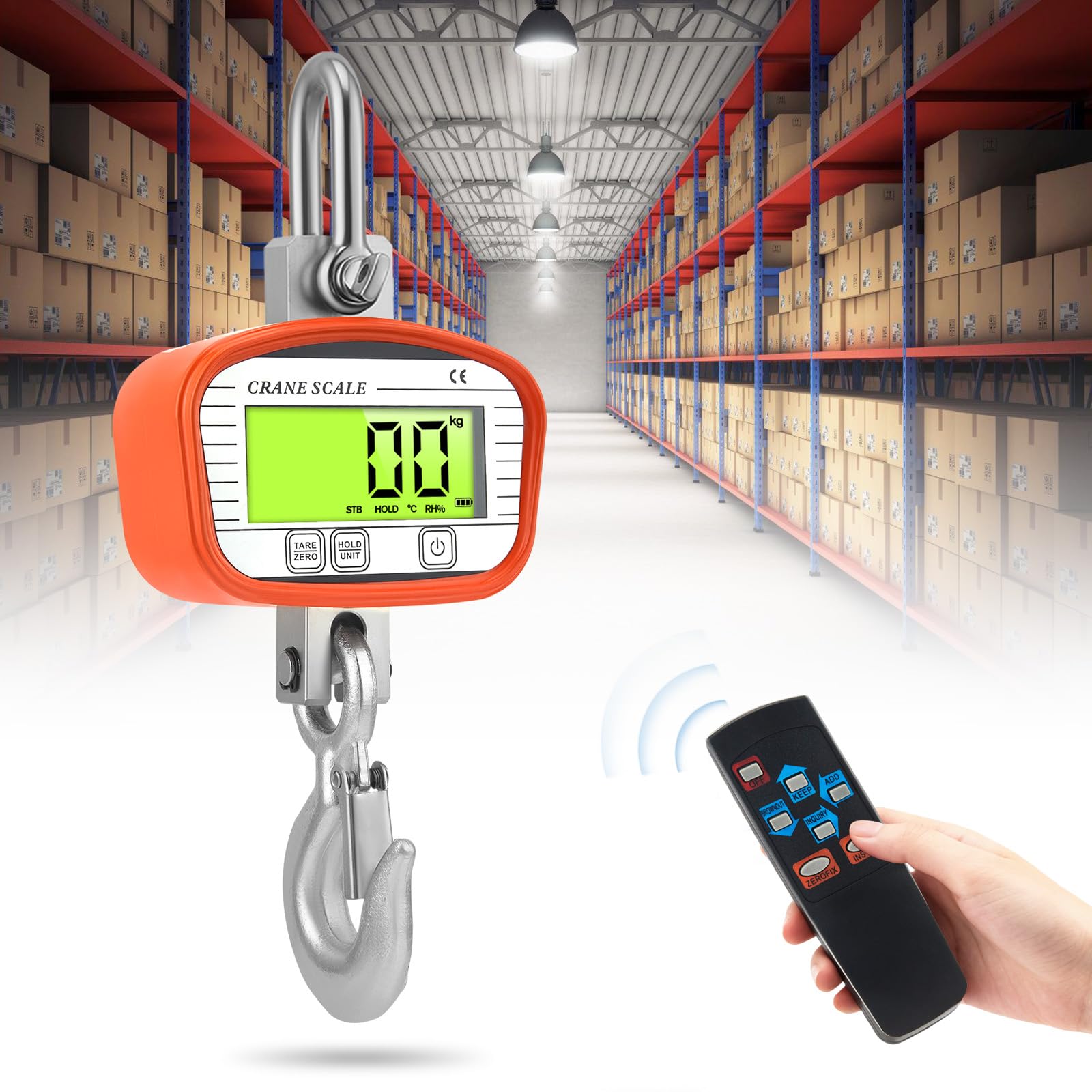 Elektronische Hängewaage 1000kg/2200lb Digitale Kranwaage mit Fernbedienung LCD Display Präzise Industriewaage kg/lb/N