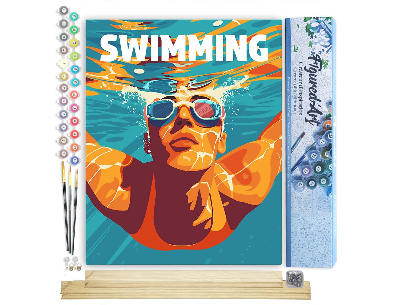 Figured'Art Paint by Number for Adults Sport Poster Swimming 40x50cm - Craft Art Painting Rolled Canvas with DIY Wooden Frame
