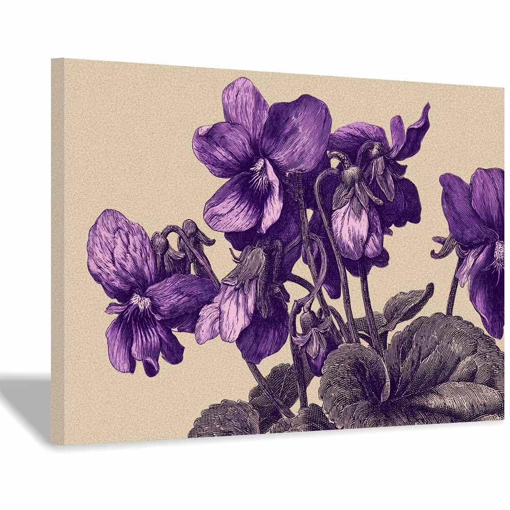 ZAMAEIU Landscape Wall Art Line-drawn blossomss Modern Canvas Print On Artwork, Suitable for living room, bedroom, for Kids Room Decoretc.(Purple;)-70x100cm Framed