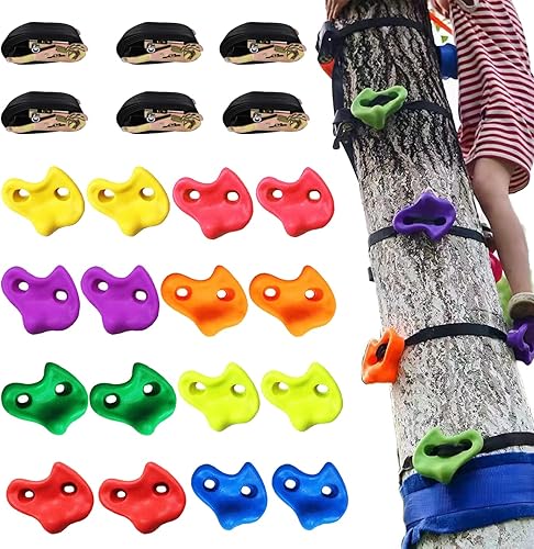 KINSPORY Juego de 16 soportes para escalada de árboles y 6 correas de trinquete para árboles, kit de sujeción de roca de gran tamaño para escalada
