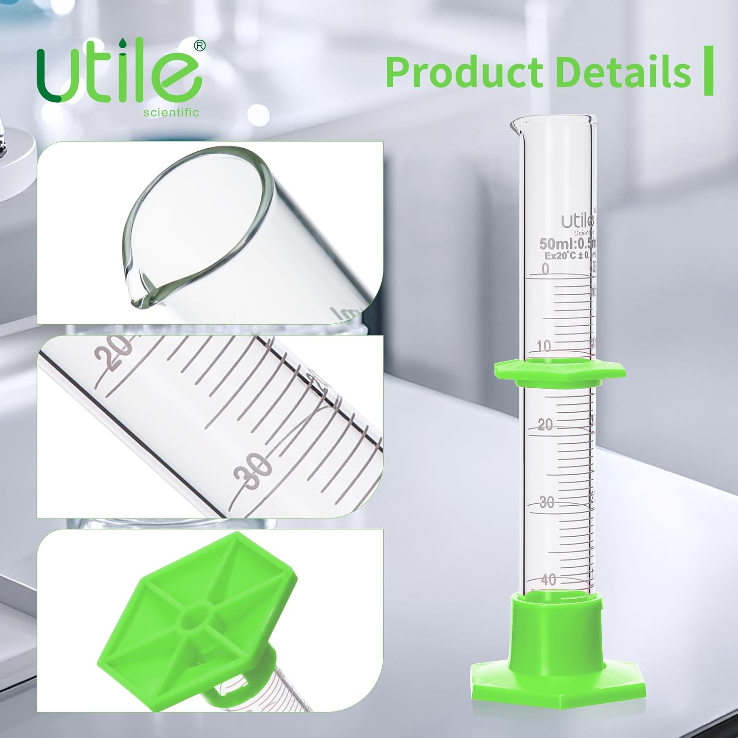 3PCS Glass Graduated Cylinder Set 25ml 50ml 100ml, 3.3 Borosilicate Glass Cylinder with Plastic hex Base,Lab Cylinders Glass Measuring Cylinder,4099.0120.1