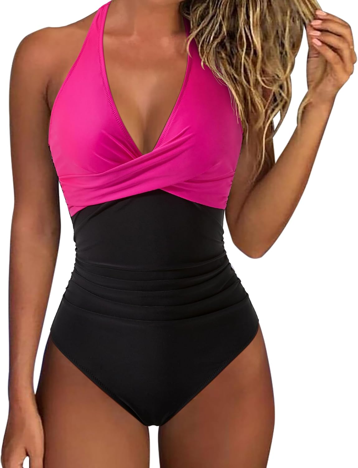 SUUKSESS Women Sexy Tummy Control One Piece Swimsuits Halter Push Up Bathing Suits